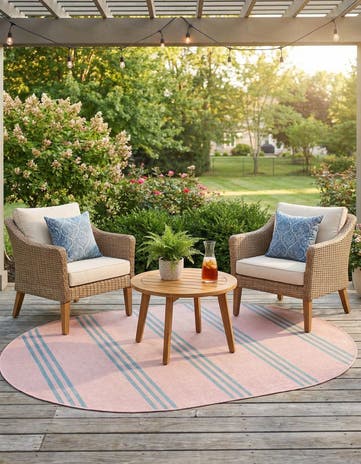 Pink and Aqua Easy-Clean Jill Zarin Anguilla Indoor / Outdoor Oval Rug