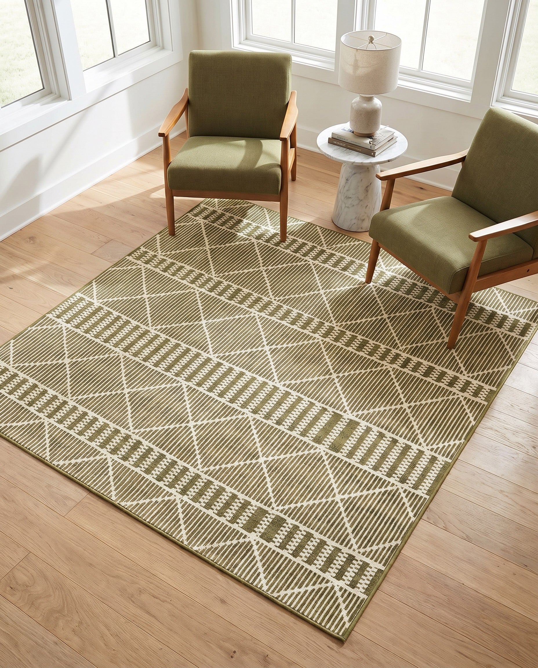Green Easy-Clean Lattice Indoor / Outdoor Square Rug