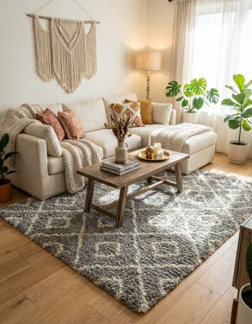Gray Lattice Shag Square Rug