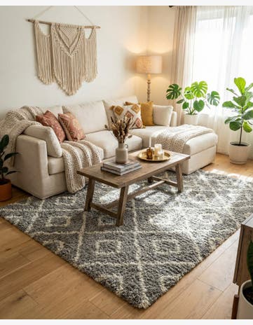 Gray Trellis Shag Square Rug