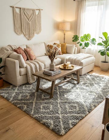 Gray Lattice Shag Square Rug