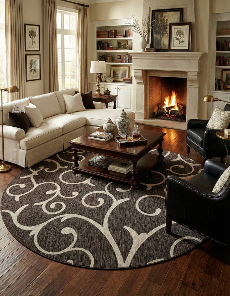 Detail image of 13' x 13'  Washable Botanical Indoor / Outdoor Round Rug