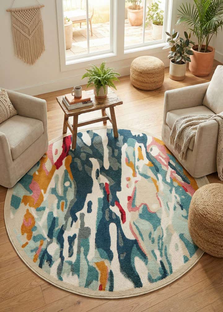 6' x 6' Easy-Clean Casablanca Indoor / Outdoor Round Rug