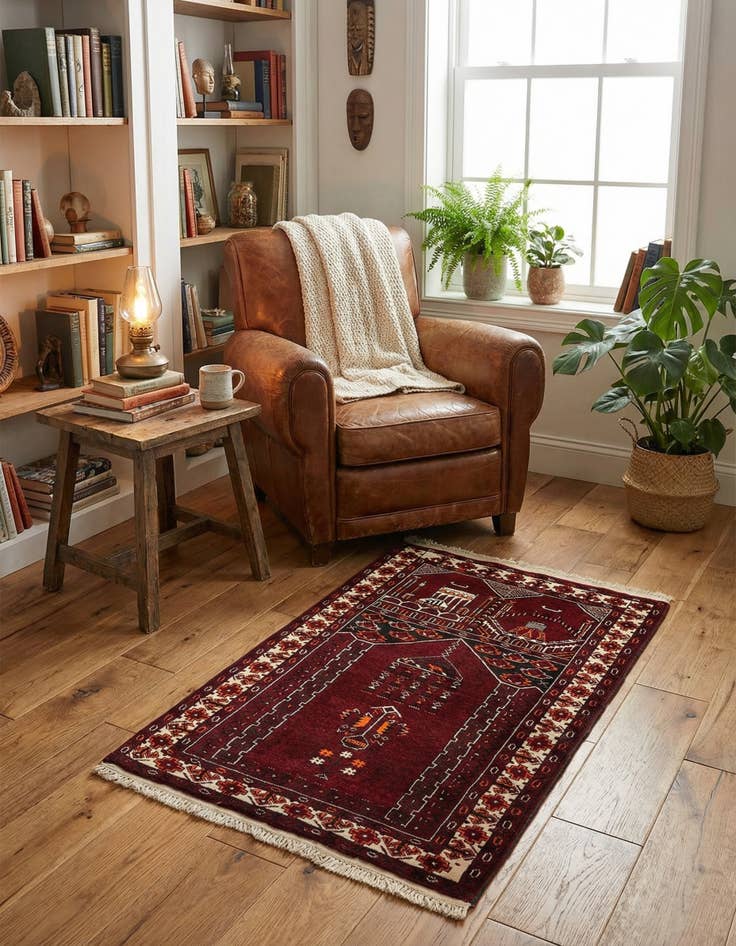 Detail image of 2' 8 x 4' 3  Hand Knotted Afghan Ersari Wool Rug