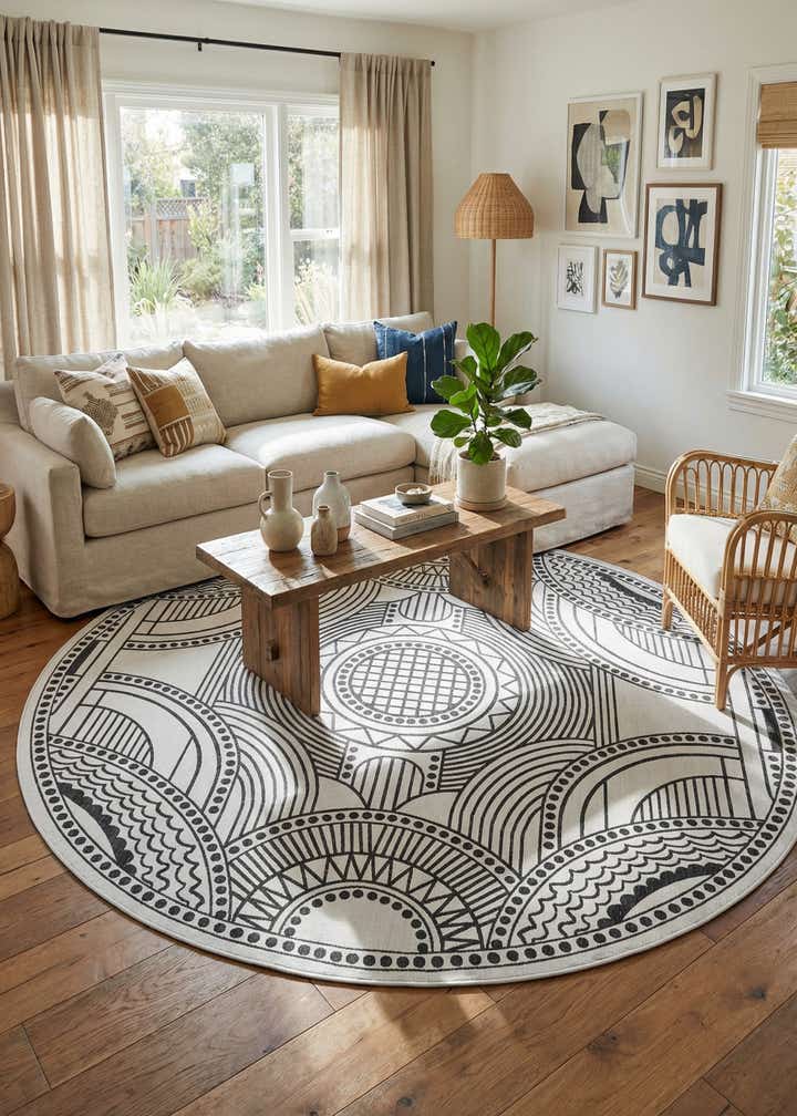 12' x 12' Easy-Clean Traditional Indoor / Outdoor Round Rug