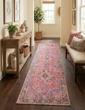 Red Washable Timeless Runner Rug