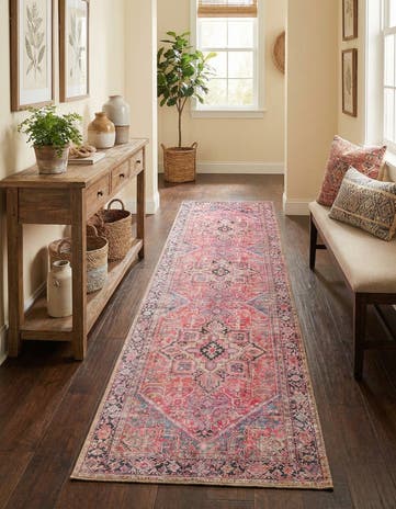 Red Washable Timeless Runner Rug