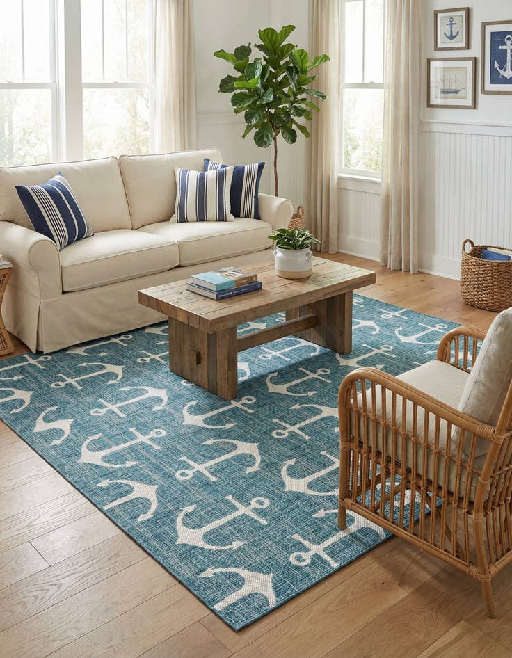 Detail image of 10' x 10'  Washable Coastal Indoor / Outdoor Square Rug