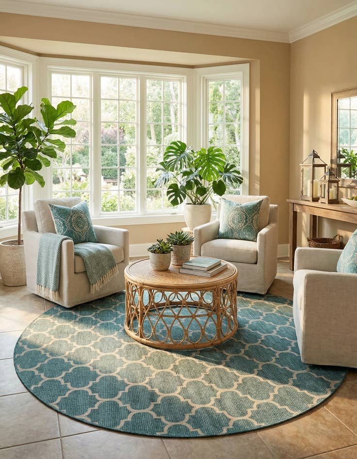 Detail image of 13' x 13'  Washable Trellis Indoor / Outdoor Round Rug