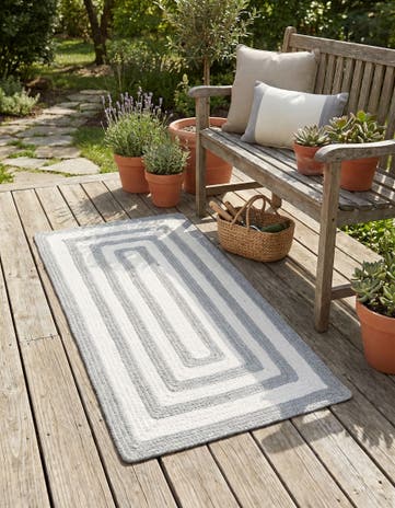 Gray and White Easy-Clean Eco Verse Washable Indoor / Outdoor Runner Rug