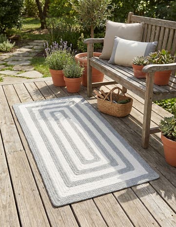 Gray and White Easy-Clean Eco Verse Washable Indoor / Outdoor Runner Rug