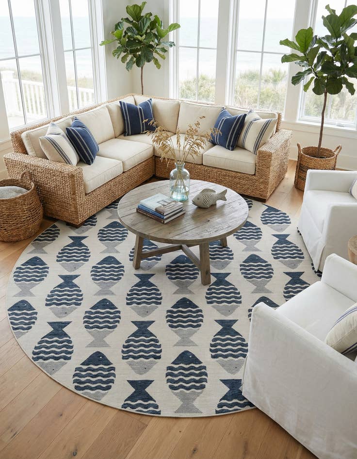 Detail image of  13' x 13'  Washable Coastal Indoor / Outdoor Round Rug