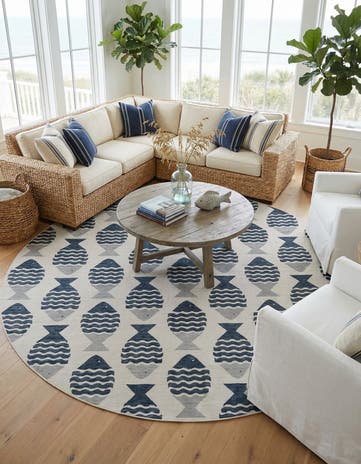 13' x 13' Easy-Clean Coastal Indoor / Outdoor Round Rug
