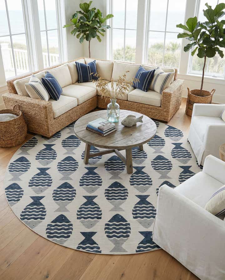 13' x 13' Easy-Clean Coastal Indoor / Outdoor Round Rug