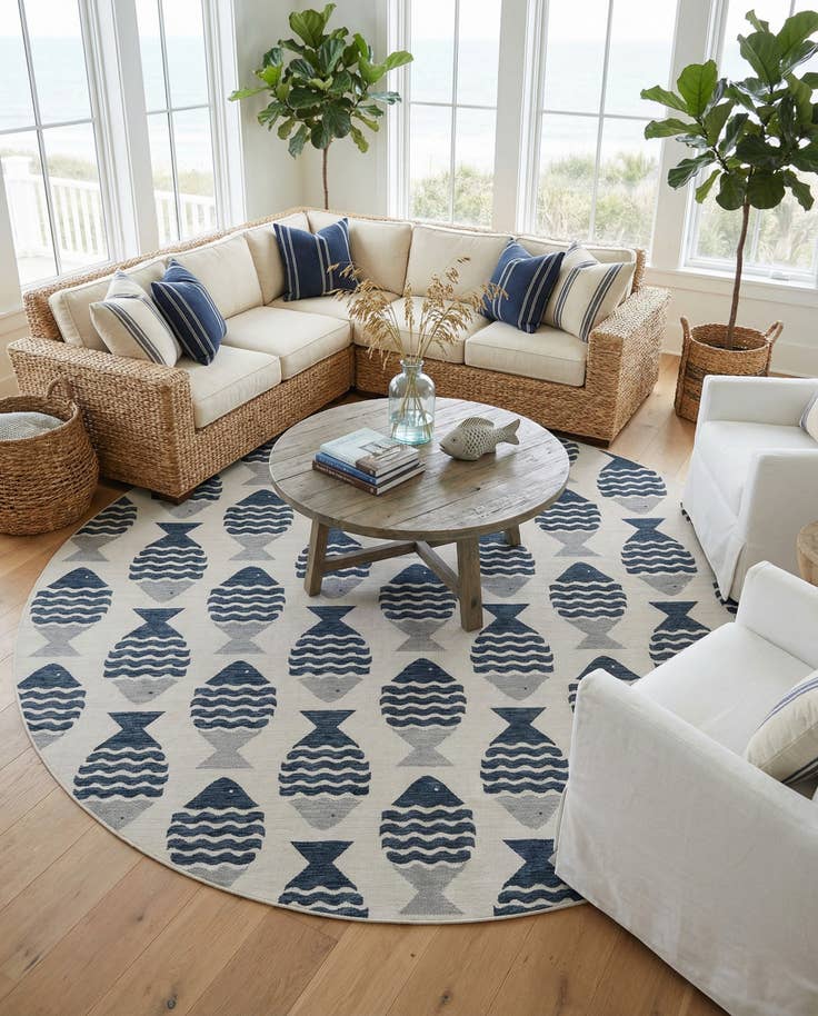 Detail image of 13' x 13' Easy-Clean Coastal Indoor / Outdoor Round Rug