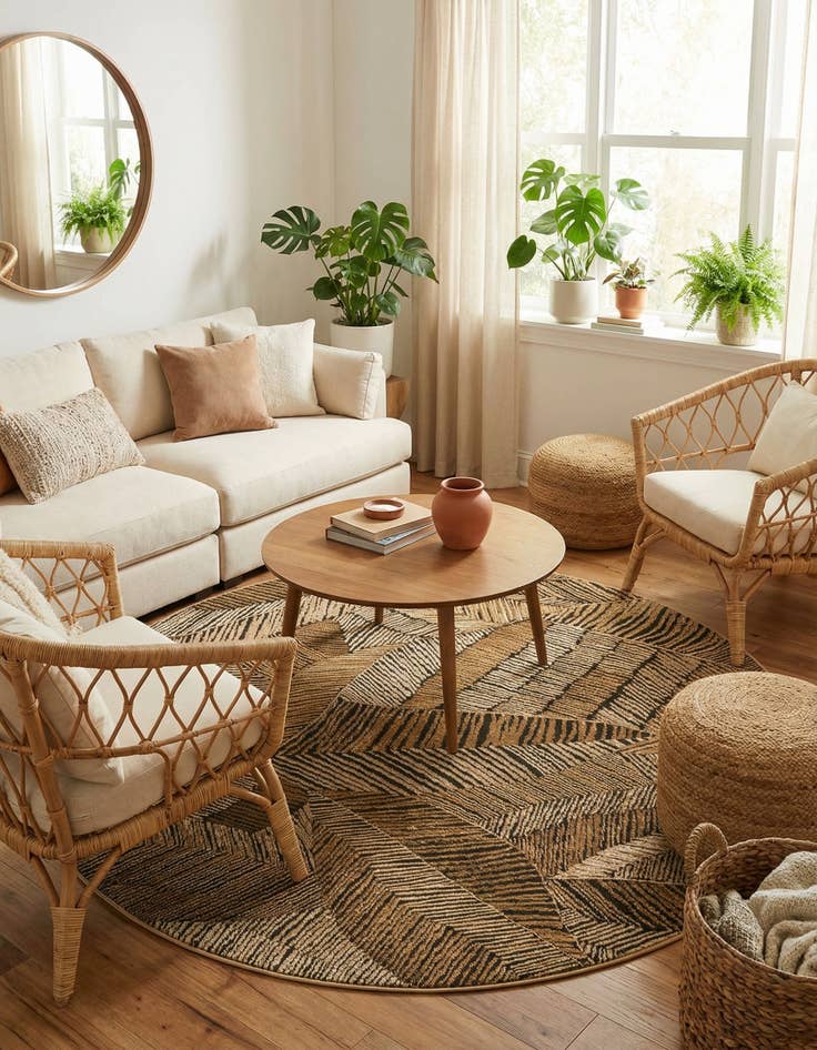 Detail image of 6' x 6'  Washable Botanical Indoor / Outdoor Round Rug