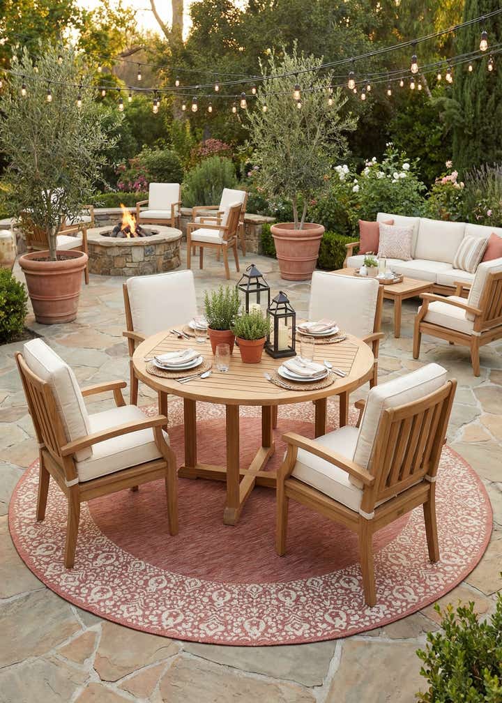 10' 8 x 10' 8 Easy-Clean Border Indoor / Outdoor Round Rug