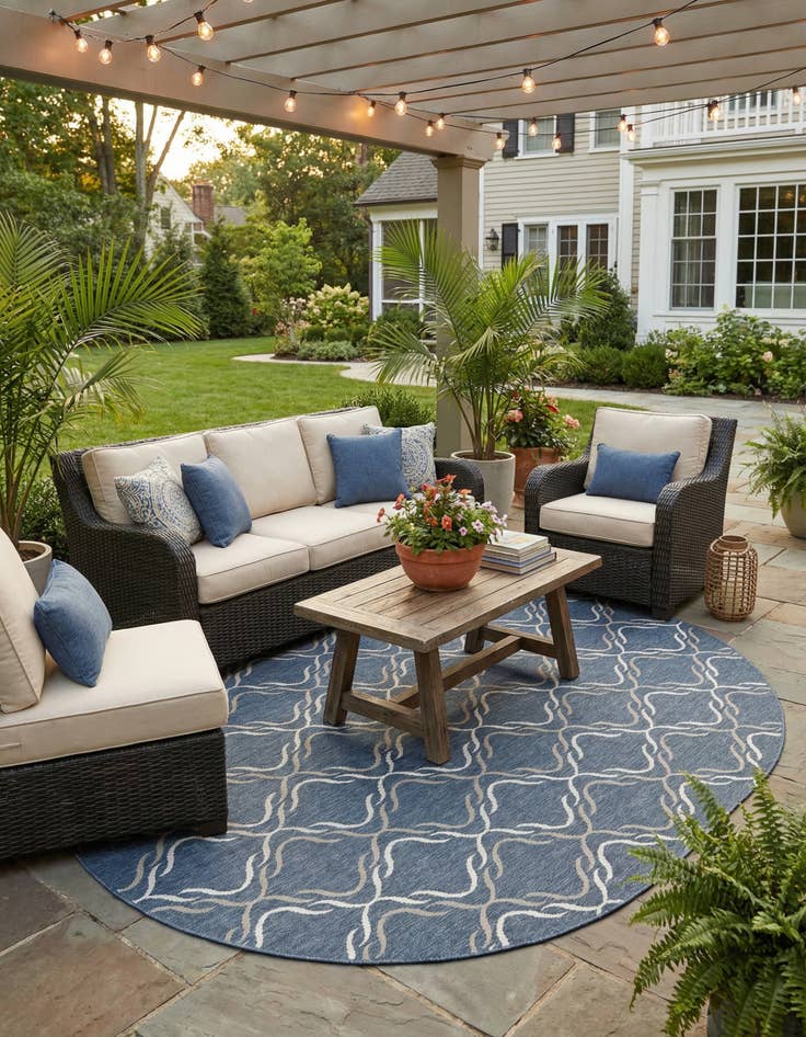 Detail image of  7' 10 x 10'  Washable Lattice Indoor / Outdoor Oval Rug