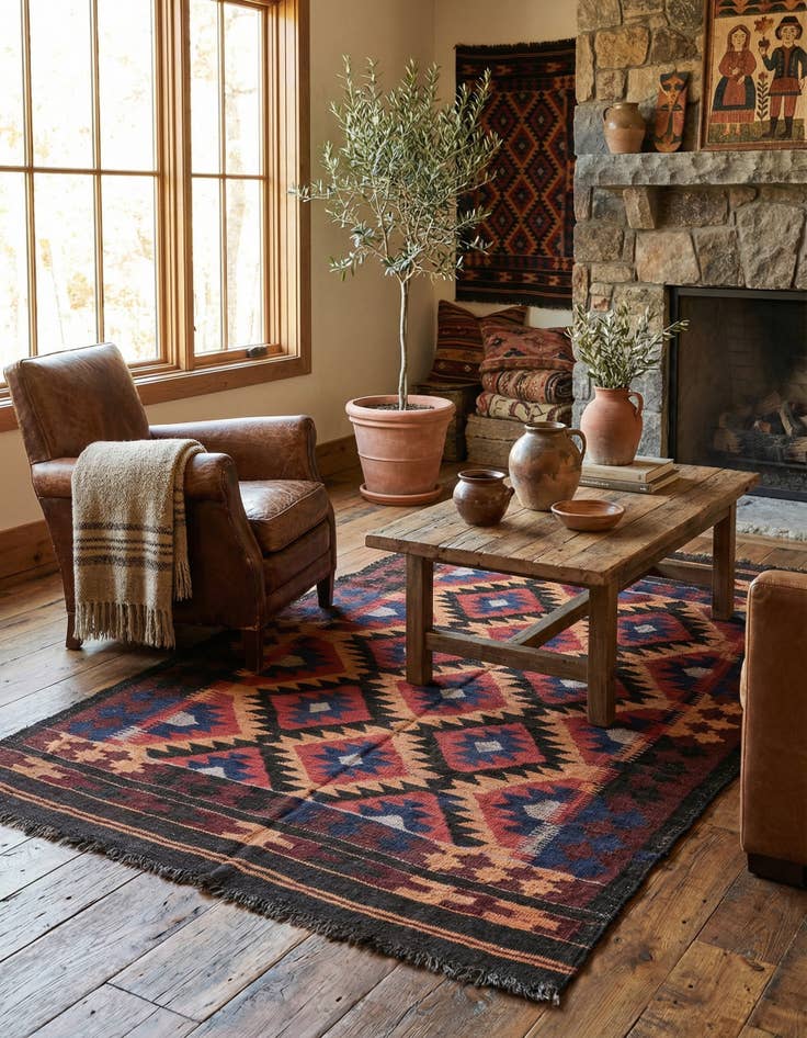 Detail image of 4' 7 x 7' 9  Hand Woven Kilim Fars Wool Rug