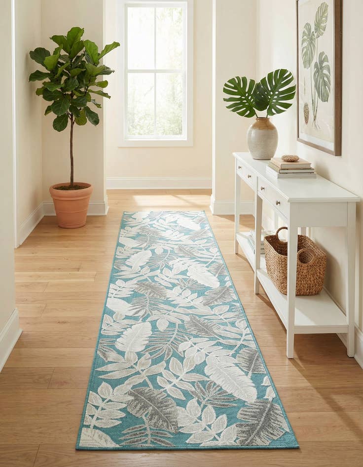 Detail image of 2' 7 x 12'  Washable Botanical Indoor / Outdoor Runner Rug