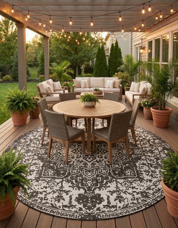 Charcoal Gray Easy-Clean Jill Zarin Dubai Indoor / Outdoor Round Rug