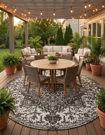 Charcoal Gray Easy-Clean Jill Zarin Dubai Indoor / Outdoor Round Rug