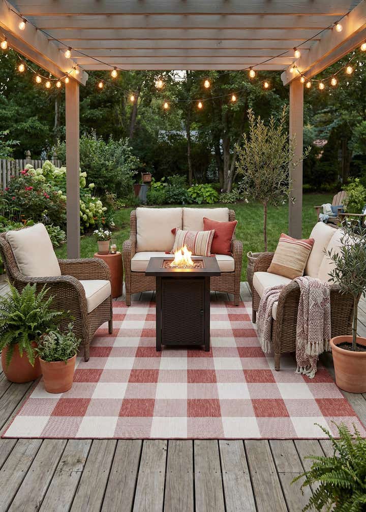 7' 10 x 7' 10 Easy-Clean Checkered Indoor / Outdoor Square Rug
