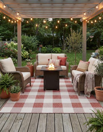 Red Easy-Clean Checkered Indoor / Outdoor Square Rug