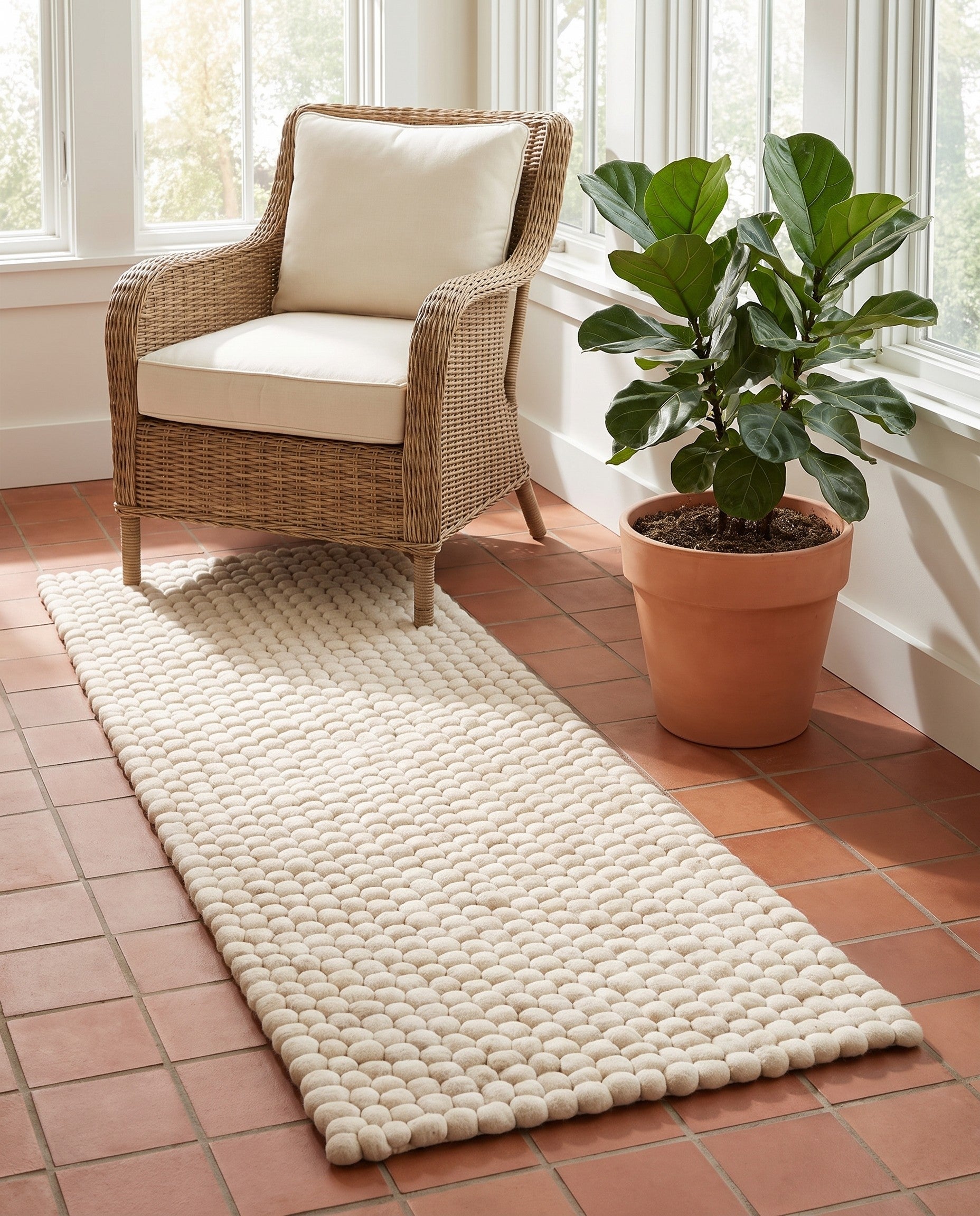 2' x 5' 3 Felt Ball Wool Runner Rug