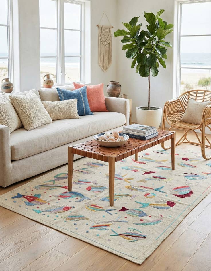 Detail image of 4' 2 x 6'  Hand Woven Kilim Suzani Wool Rug