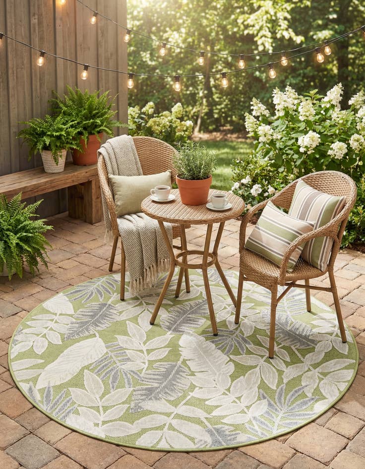 Detail image of 4' 5 x 4' 5  Washable Botanical Indoor / Outdoor Round Rug