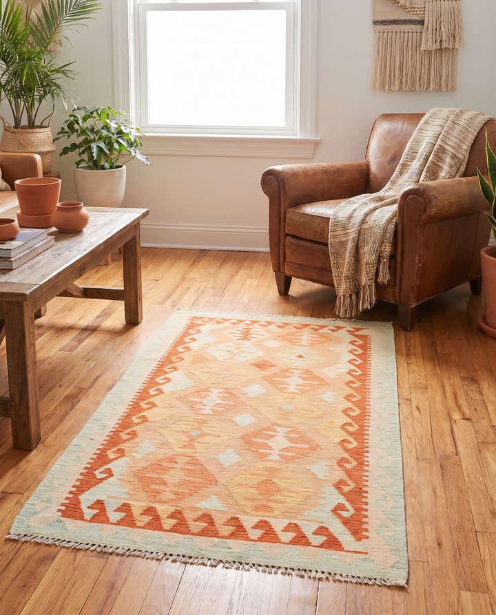 95cm x 145cm Handgewebt Kilim Waziri Wolle Teppich