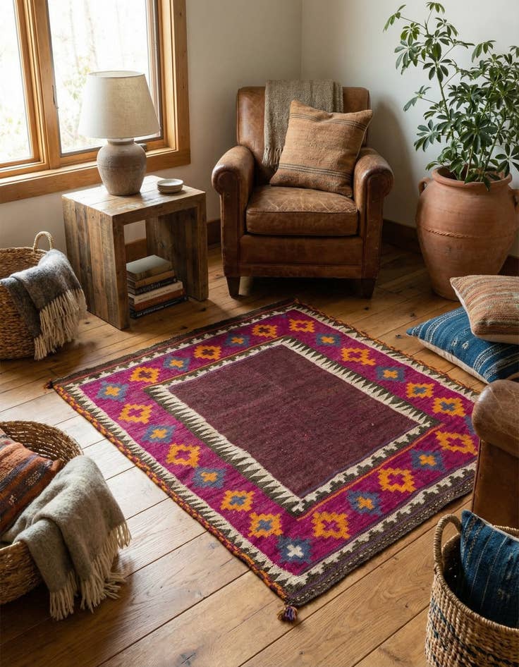 Detail image of 3' 8 x 4' 7  Hand Woven Kilim Fars Wool Square Rug