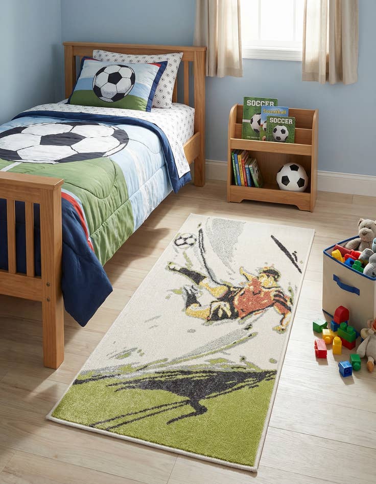 Detail image of 2' 2 x 4' Soccer Player Whimsy Kids Runner Rug