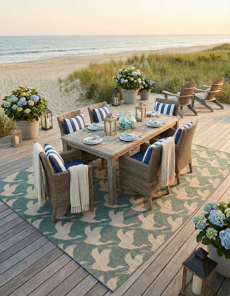 Detail image of 9' x 12'  Washable Coastal Indoor / Outdoor Rug