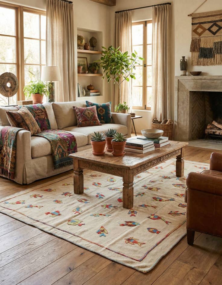 Detail image of 5' x 6' 6  Hand Woven Kilim Suzani Wool Rug