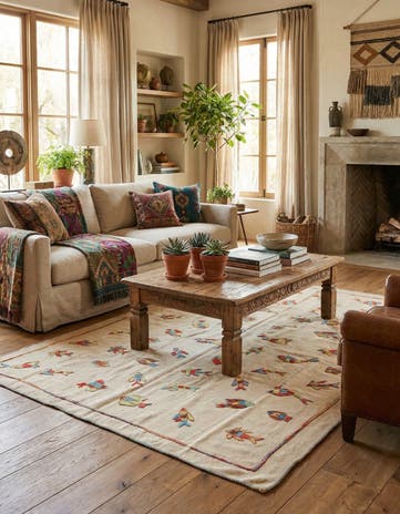 5' x 6' 6 Hand Woven Kilim Suzani Wool Rug