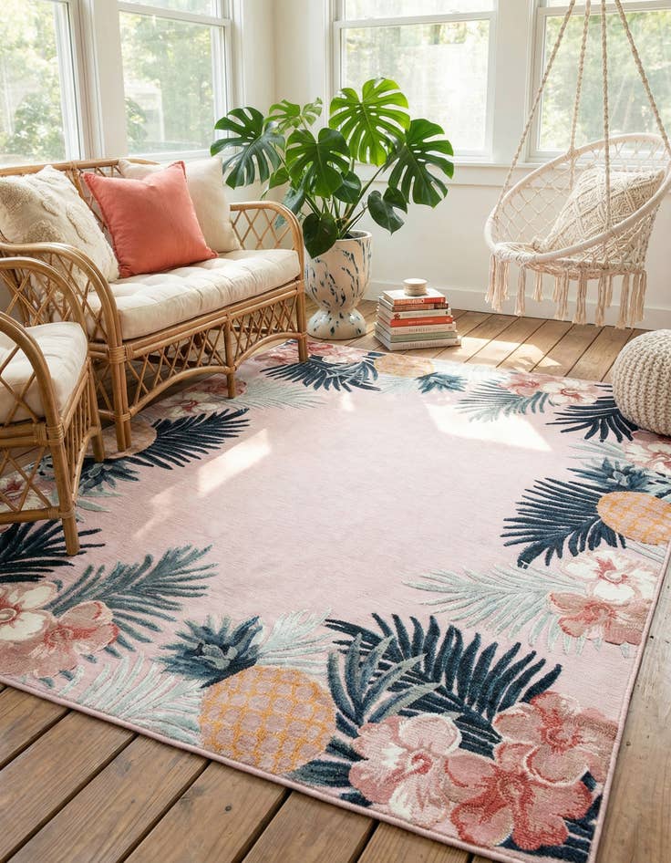 Detail image of  8' 2 x 10'  Washable Botanical Indoor / Outdoor Rug