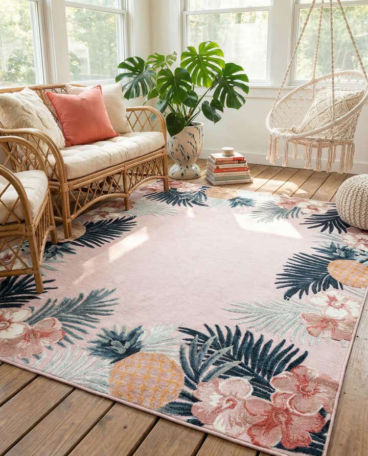8' 2 x 10' Easy-Clean Botanical Indoor / Outdoor Rug