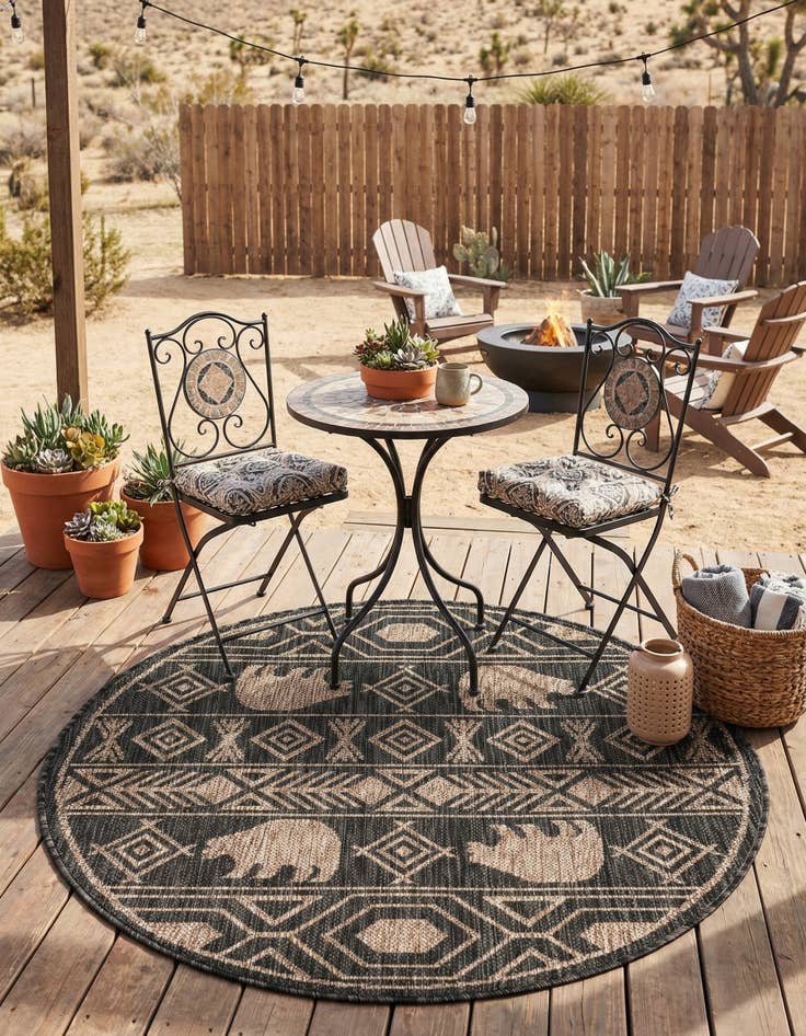 Detail image of 3' x 3'  Washable Southwestern Indoor / Outdoor Round Rug