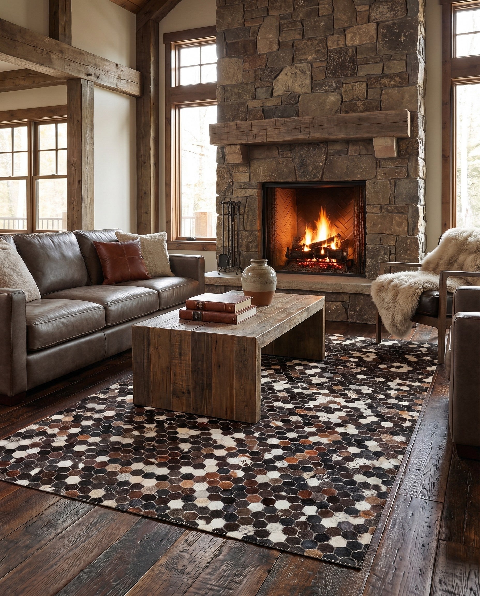 5' x 7' 10 Cowhide Leather Rug