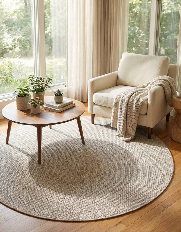 Detail image of 6' 1 x 6' 1  Washable Solid Indoor / Outdoor Round Rug