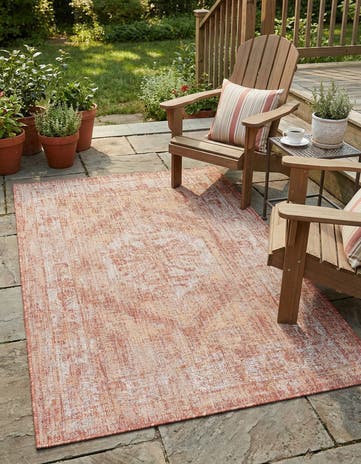 Rust Red Easy-Clean Traditional Indoor / Outdoor Rug
