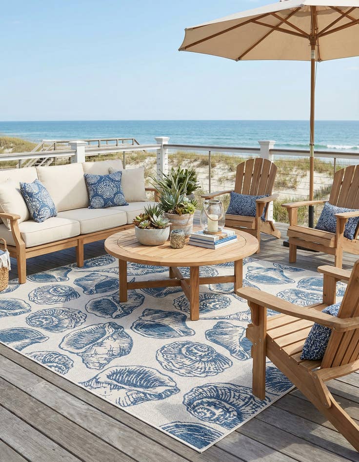 Detail image of 13' x 13'  Washable Coastal Indoor / Outdoor Square Rug