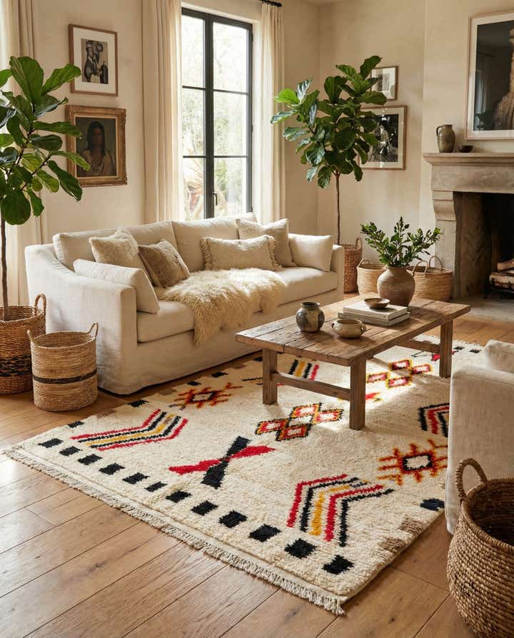 4' 2 x 6' 7 Hand Knotted Moroccan Wool Rug
