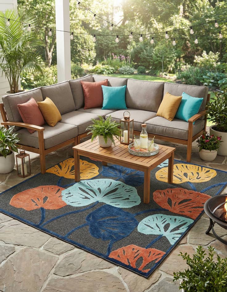 Detail image of 7' 10 x 7' 10  Washable Belize Indoor / Outdoor Square Rug