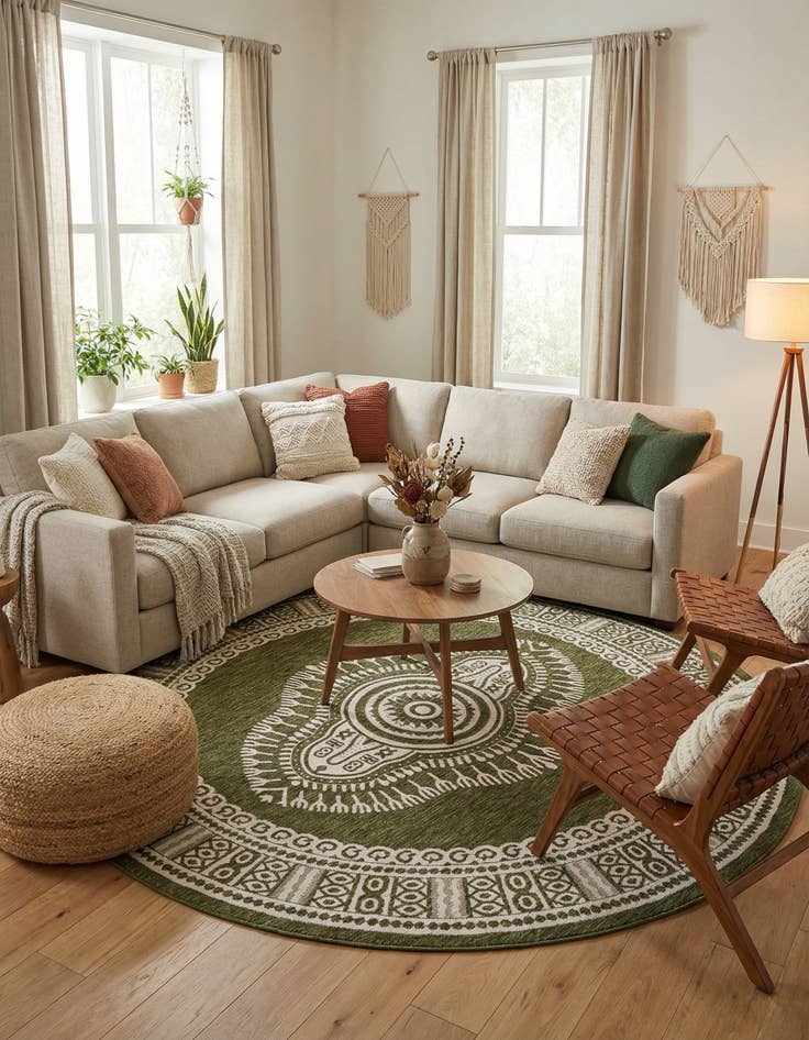 Detail image of  10' x 10'  Washable Traditional Indoor / Outdoor Round Rug