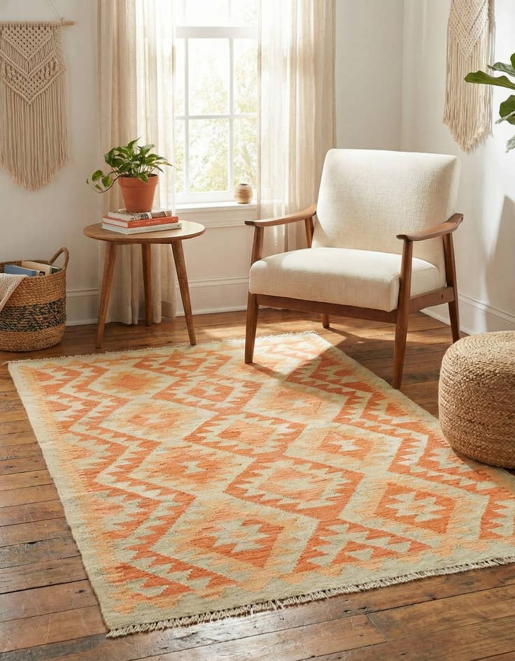 Detail image of 2' 9 x 4' 2  Hand Woven Kilim Waziri Wool Rug