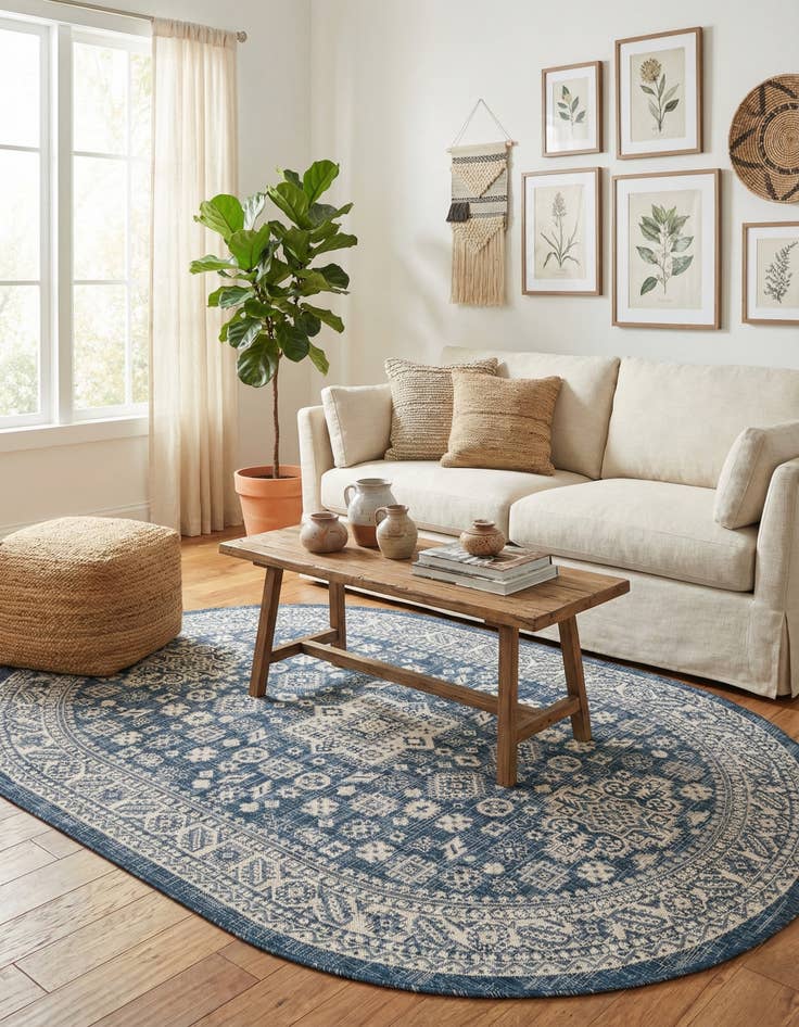 Detail image of 5' 3 x 8' Easy-Clean Aztec Indoor / Outdoor Oval Rug