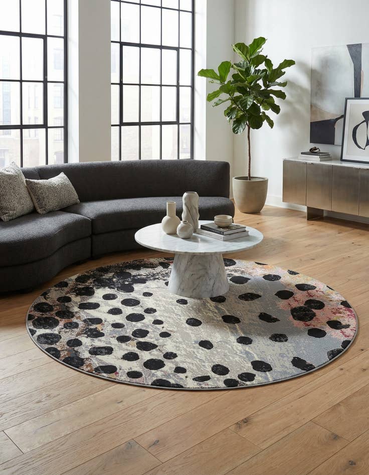 Detail image of  7' 10 x 7' 10  Washable Modern Indoor / Outdoor Round Rug